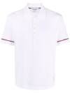 Thom Browne Short-sleeved Navy Polo Shirt With Patch In Weiss