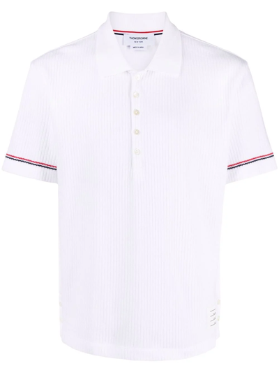 Thom Browne Short-sleeve Polo Shirt With Striped Accents In White