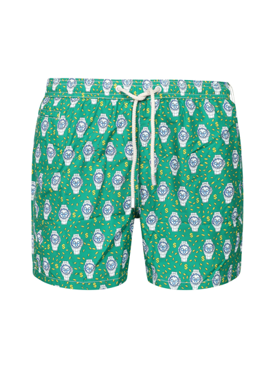 Mc2 Saint Barth Light Fabric Swim Shorts With Clocks Print In 04343f