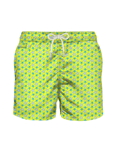 Mc2 Saint Barth Lightweight Fabric Swim Shorts With Starfish Print In Yellow & Orange