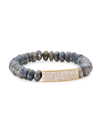 Sydney Evan Women's 14k Yellow Gold, Mystic Moonstone, & Diamond Beaded Stretch Bracelet