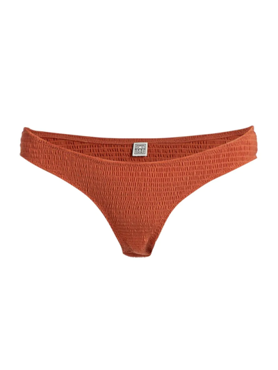 Totême Smocked Mini Bikini Bottoms In Burnt Orange