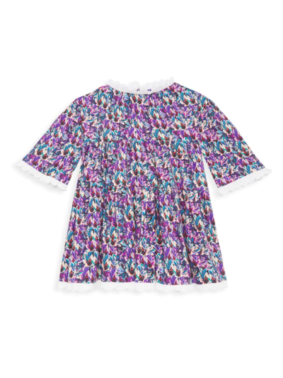 Kika Vargas Kids' Little Girl's & Girl's Floral Three-quarter-sleeved Dress In Blue