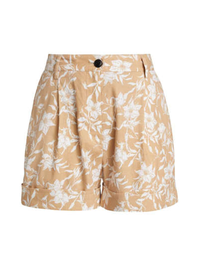 Rag & Bone Ivy Printed Floral Linen Shorts In Brown