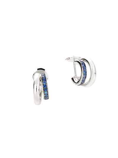 Pomellato Iconica 18k White Gold And Sapphire Double Hoop Earrings