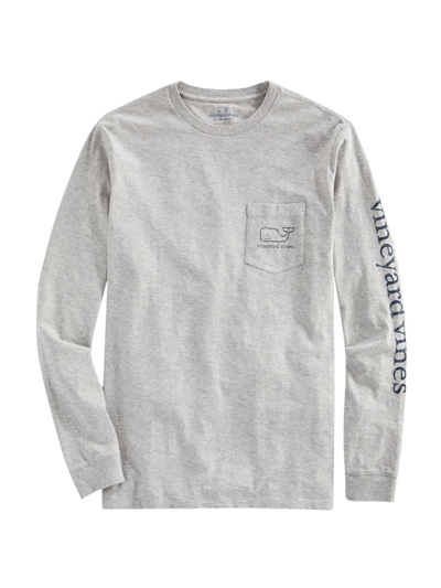 Vineyard Vines Garment Dyed Vintage Whale Long-sleeve Pocket Graphic Tee In Gray Heather