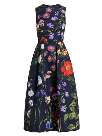 Oscar De La Renta Women's Floral Faille Fit-&-flare Dress In Navy Multi
