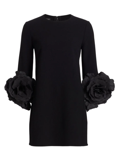 Oscar De La Renta Appliquéd Silk-trimmed Wool-blend Jersey Mini Dress In Black
