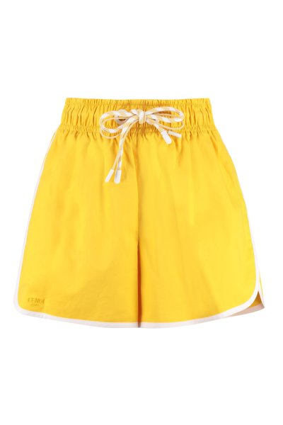 Fendi Logo Embroidered Drawstring Shorts In Yellow