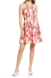 Vince Camuto Petite Floral-print Fit & Flare Dress In Pink
