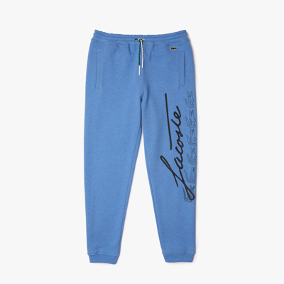 Lacoste Men's Signature & Croc Print Cotton Fleece Sweatpants - M - 4 In Blue