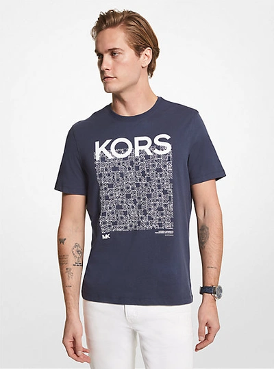 Michael Kors Newsprint Logo Cotton T-shirt In Blue