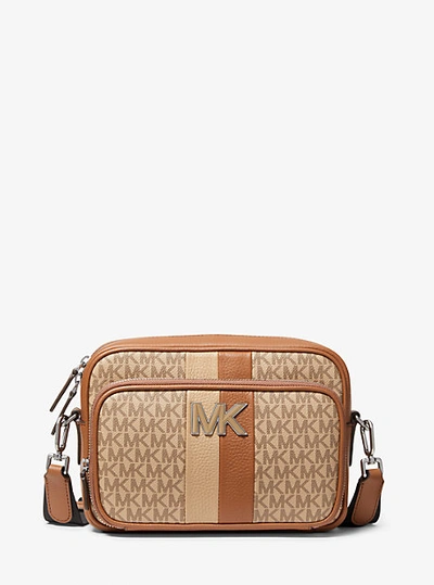 Michael Kors Hudson Logo Stripe And Leather Crossbody Bag In Brown