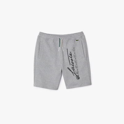 Lacoste Men's Signature Print Cotton Fleece Shorts - Xl - 6 In Grey