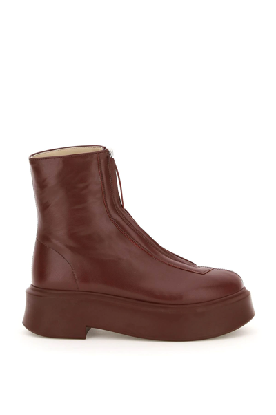 The Row Zipped Nappa Leather Ankle Boots In Red