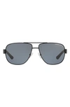 Armani Exchange 62mm Polarized Oversize Aviator Sunglasses In Matte Black