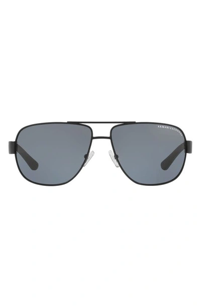 Ax Armani Exchange 62mm Polarized Oversize Aviator Sunglasses In Matte Black