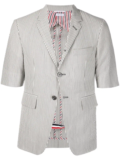 Thom Browne Striped Short-sleeve Blazer In Grey