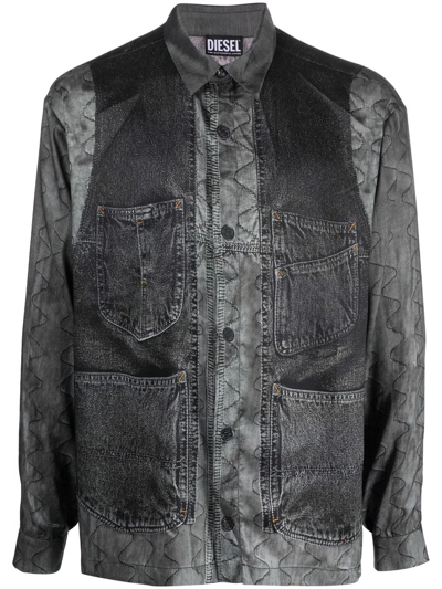 Diesel Gilliam Long-sleeve Satin Shirt In Grey