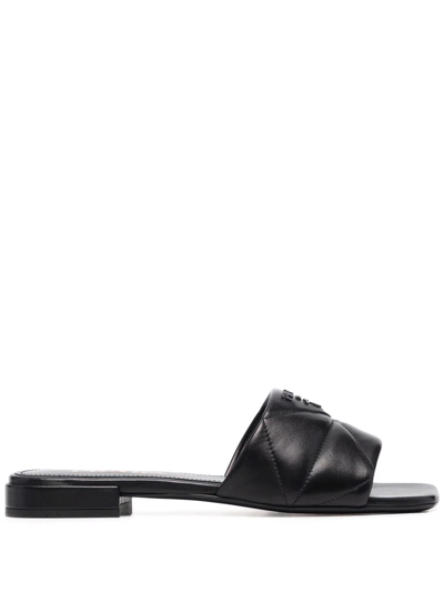 Prada Triangle Quilted Sandals In Black
