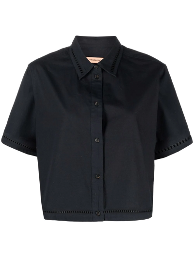 Yves Salomon Leather-embroidery Cropped Shirt In Blau