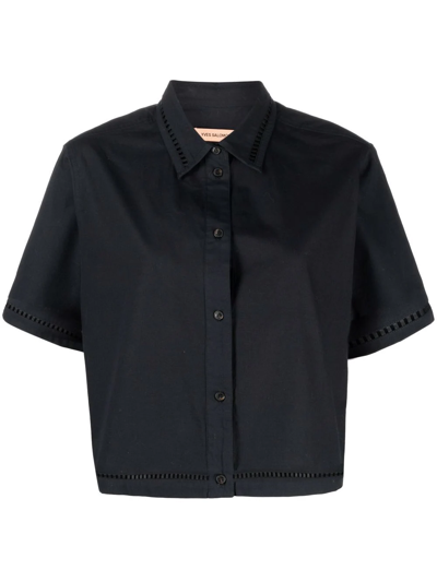 Yves Salomon Leather-embroidery Cropped Shirt In Noir