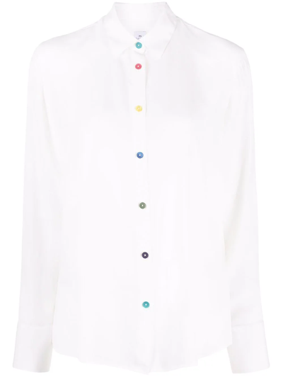 Ps By Paul Smith Multicolour-button Long-sleeve Shirt In White