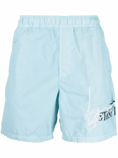 Stone Island Logo-print Swim Shorts In Blau