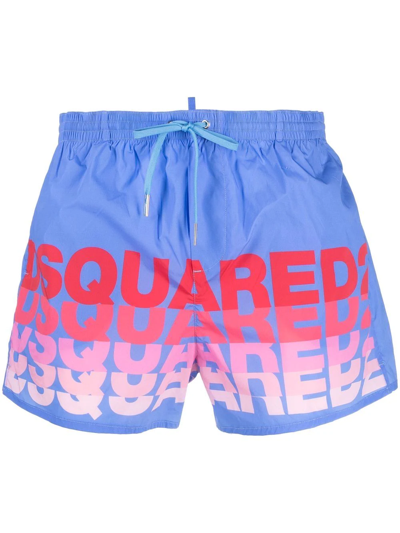 Dsquared2 Logo-print Drawstring-waist Swim Shorts In Blau