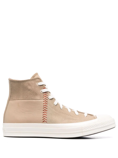 Converse Patchwork-stitched High-top Trainers In Nude