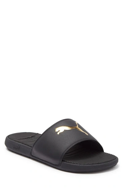 Puma Cool Cat Sport Slide Sandal In  Black- Team Gold