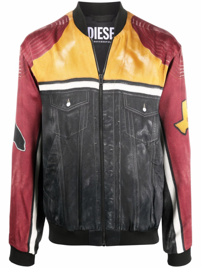Diesel Digital Printed Viscose Biker Jacket In Multicolor
