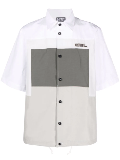 Diesel Embroidered-logo Colour-block Shirt In White