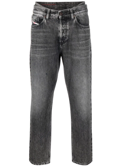 Diesel D-fining Tapered Whisker Jeans In Blck Denim