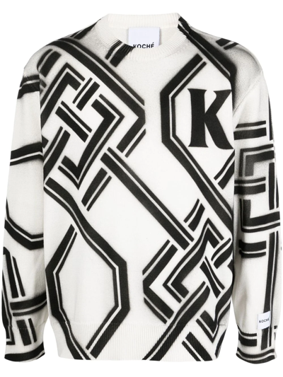 Koché Intarsia-knit Monogram Cotton Jumper In White, Black