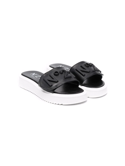 N°21 Teen Logo-debossed Platform Sandals In Black