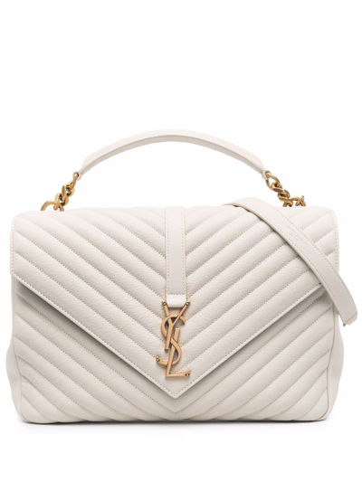 Saint Laurent Medium College Monogramme Chain Bag In Crema Soft