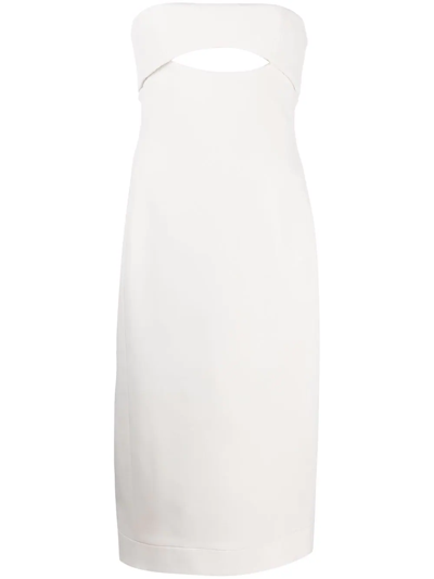 Saint Laurent Peakaboo Strapless Midi Dress In Shell