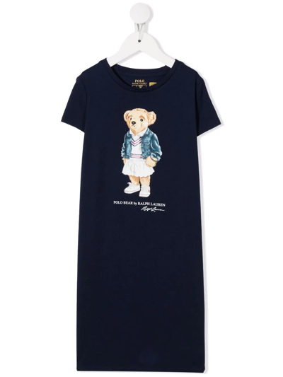 Ralph Lauren Kids' Cotton Polo Bear T-shirt Dress In Blue