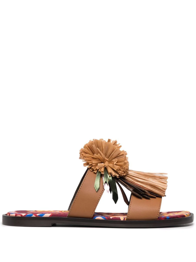 La Doublej Ferry Dual-band Pom Flat Sandals In Taranta