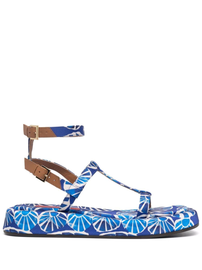 La Doublej Jazzy Printed Ankle-strap Sandals In Navy