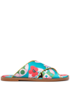 La Doublej Printed Crisscross Flat Sandals In Nectar