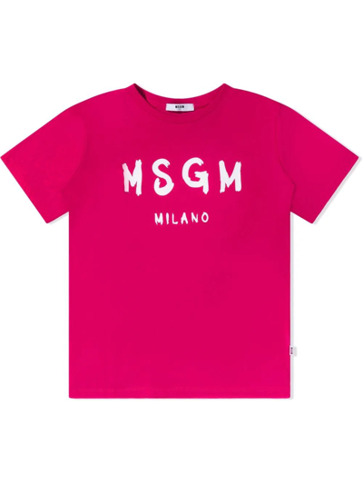 Msgm Kids' Logo-print Cotton T-shirt In Pink