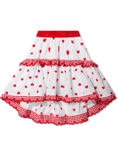 Monnalisa Teen Tiered Heart-print Skirt In Cream