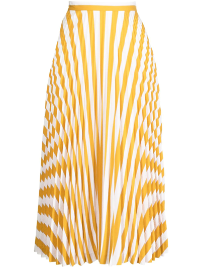 Pre-owned Maison Margiela 2018 Striped Pleated Skirt In Yellow