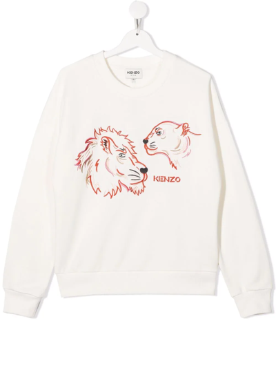 Kenzo Teen Embroidered Cotton Sweatshirt In Ivory