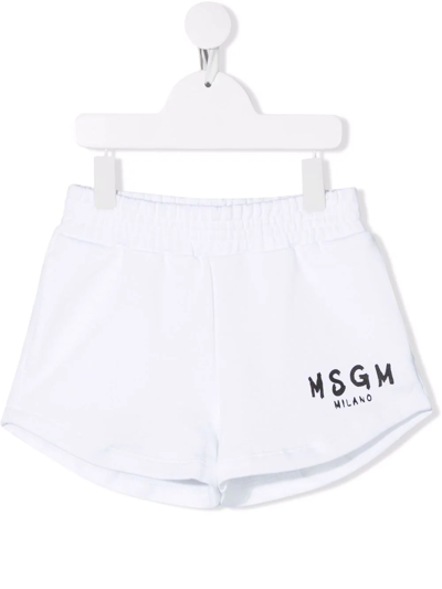 Msgm Kids' Logo-print Detail Shorts In White