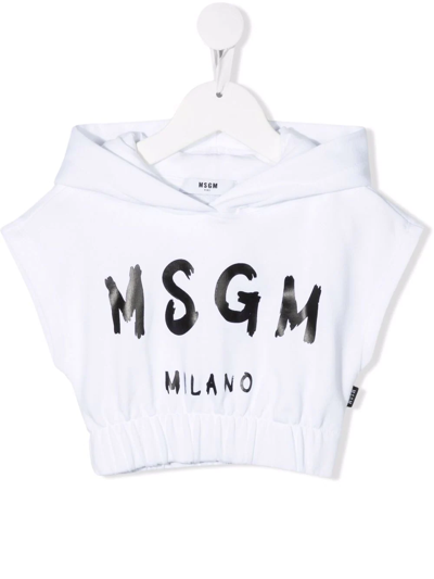 Msgm Kids' Logo-print Hooded T-shirt In White