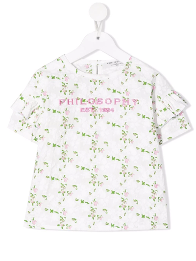 Philosophy Di Lorenzo Serafini Teen Floral-print Cotton T-shirt In D009 Bianca