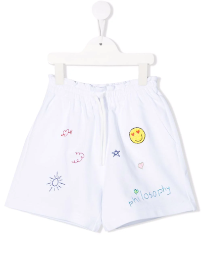 Philosophy Di Lorenzo Serafini Kids' Logo-embroidered Track Shorts In White